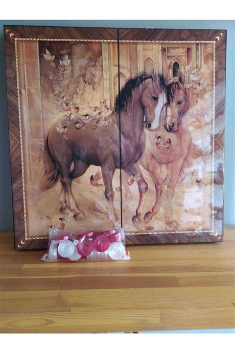 matiat ticaret Özel Ahşap Tavla Arka Yüz At Resimli