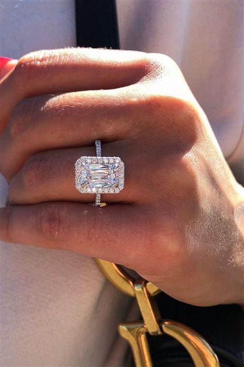 Crystal Diamond Zirconia Laboratuvar Pırlantası 6 Carat Baget Tektaş Yüzük
