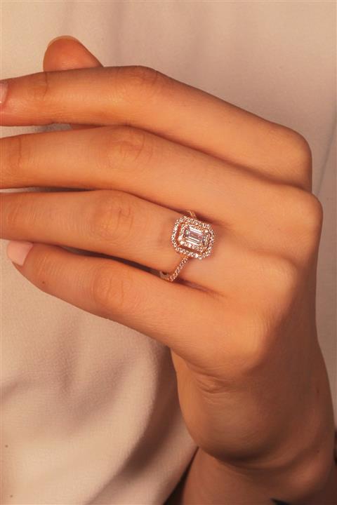 Adil İdil Kuyumculuk Rose Renk Baget Taş Yüzük 14 Ayar