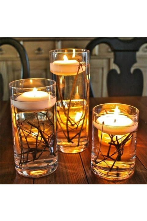 Rüyam Glassware Silindir Mumluk 3'lü Ve 6 Adet Yüzen Mum Paşabahçe