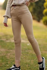 pasha fashion Likralı Yüksek Bel Bej Rengi Skinny Jean