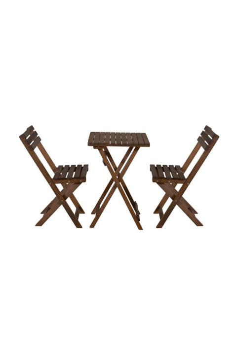 yeni11 Bistro Masa Sandalye Takımı Gürgen Ceviz Renk Katlanır Masa Ve 2 Adet Katlanır Sandalye