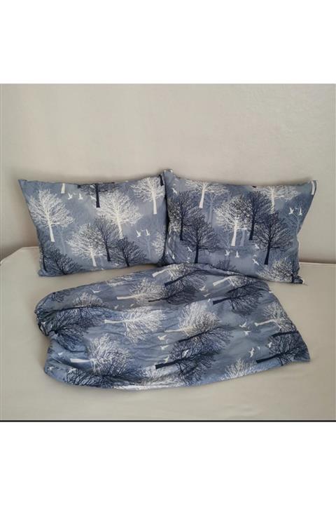 SimgeCenter Buz Mavi Ağaç Desenli Battal Boy Lastikli Çarşaf Takımı