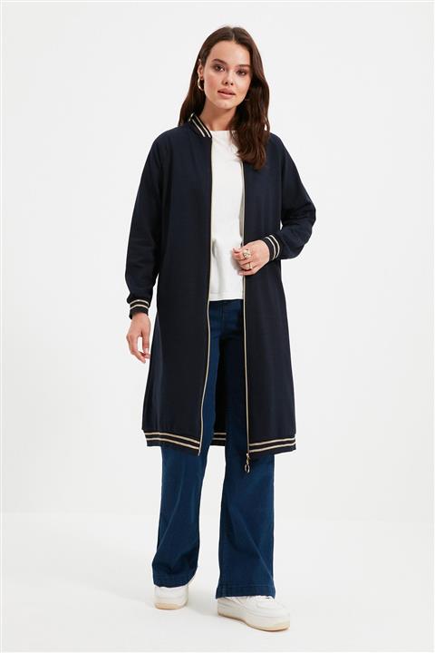 Trendyol Modest Lacivert Bomber Yaka Örme Sweatshirt TCTAW22TW0003