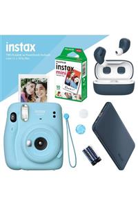 Fujifilm Instax Mini 11 Mavi Fotoğraf Makinesi - 10'lu Film Mavi Powerbank Ve Bluetooth Kulaklık Hediyeli