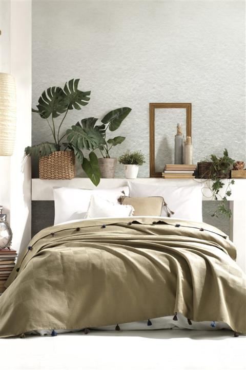 Viaden Çift Kişilik Pamuklu Ponponlu Pike - Haki