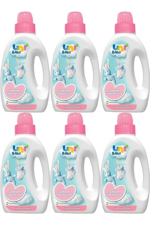 Uni Baby Çamaşır Yumuşatıcı 1500ml Hassas Ciltler İçin Hipoalerjenik Pembe 6'lı Set
