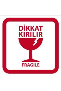 etikettcim Kuşe Sticker (5x5cm) 50 Adet - Dikkat Kırılır