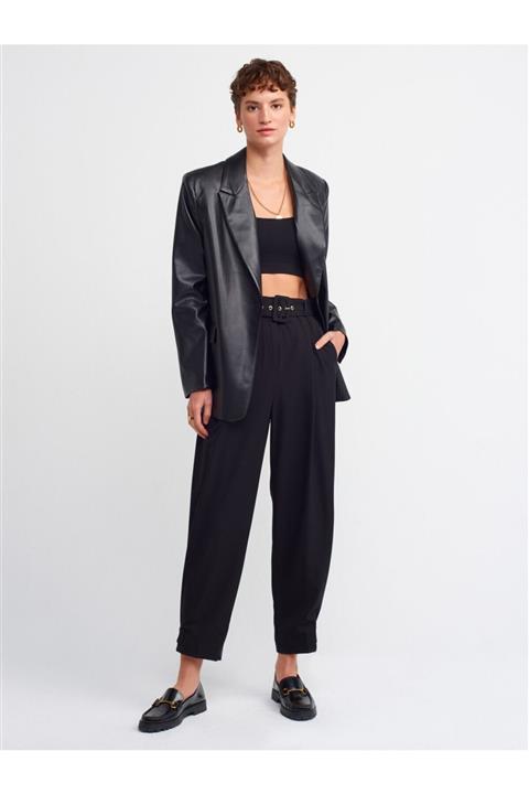 Dilvin 4881 Paça Apaletli Pileli Pantolon-siyah