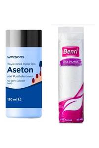 Watsons Koyu Renk Ojeler Için Aseton 150 Ml ve Disk Makyaj Temizleme Pamuğu 80 Adet Hediyeli