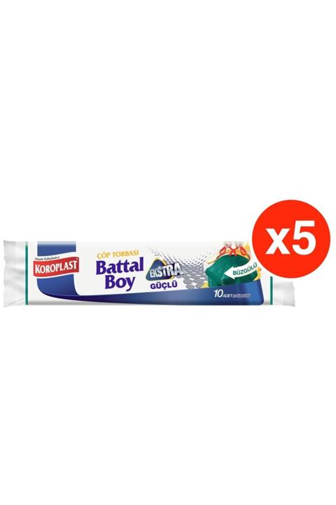 Koroplast Ekstra Güçlü Büzgülü 10lu Battal Boy Çöp Torbası X 5 Paket (72*85 Cm)