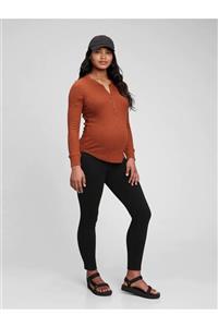 GAP Kadın Kahverengi Maternity Henley T-shirt