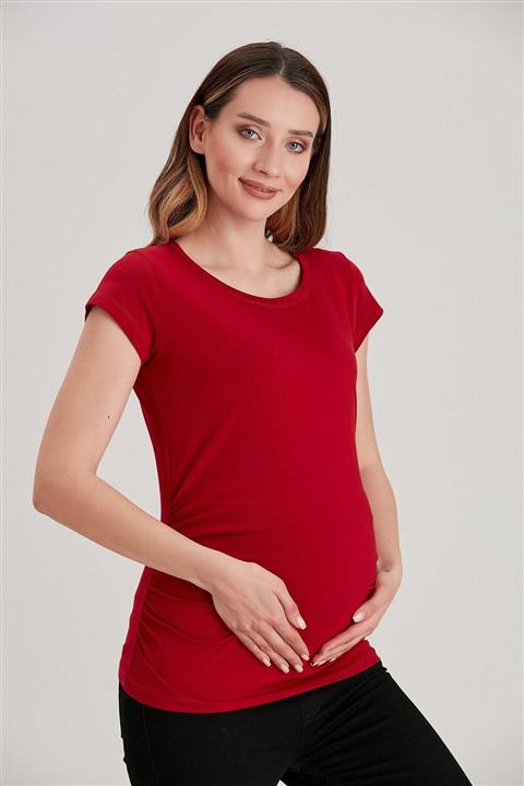 Görsin Hamile Kadın Bordo Basic Hamile Tişört
