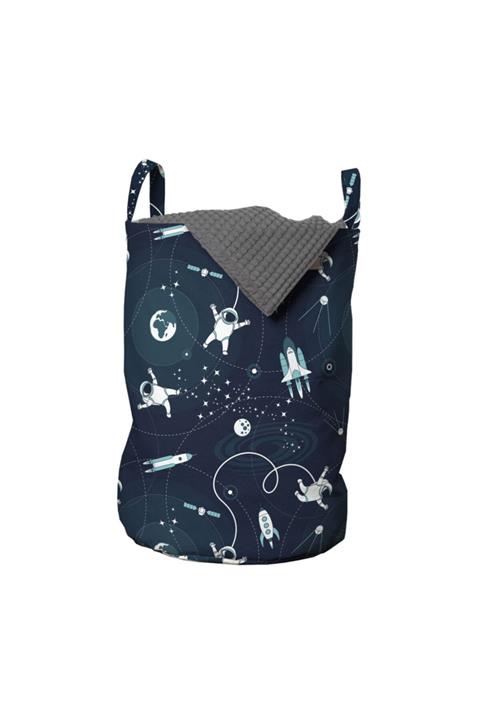 Rengirenk Uzay Çamaşır Sepeti Beyaz Astronot Roket Desenli