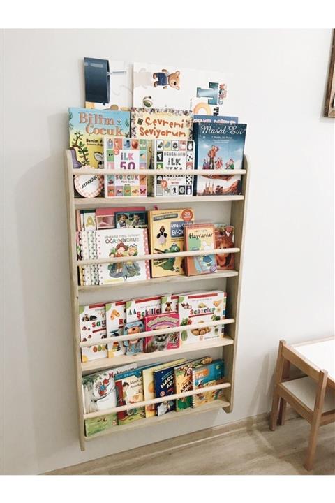 BİENART AHŞAP Montessori Kitaplık 4 Raflı Ahşap