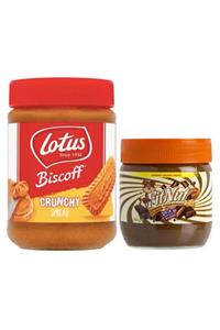 Lotus Biscoff Karamelize Crunchy Bisküvi Ezmesi 380 gr + Doğal Şekersiz Çikolatalı Fıstık Ezmesi 360 gr