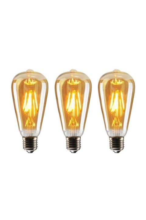 EDİSON St64 Flamanlı 6w Rustik Led Ampul 3'lü Paket Dekoratif Vintage Aydınlatma 6w St64 3lü Amber Rengi