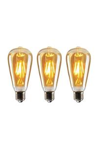 EDİSON St64 Flamanlı 6w Rustik Led Ampul 3'lü Paket Dekoratif Vintage Aydınlatma 6w St64 3lü Amber Rengi