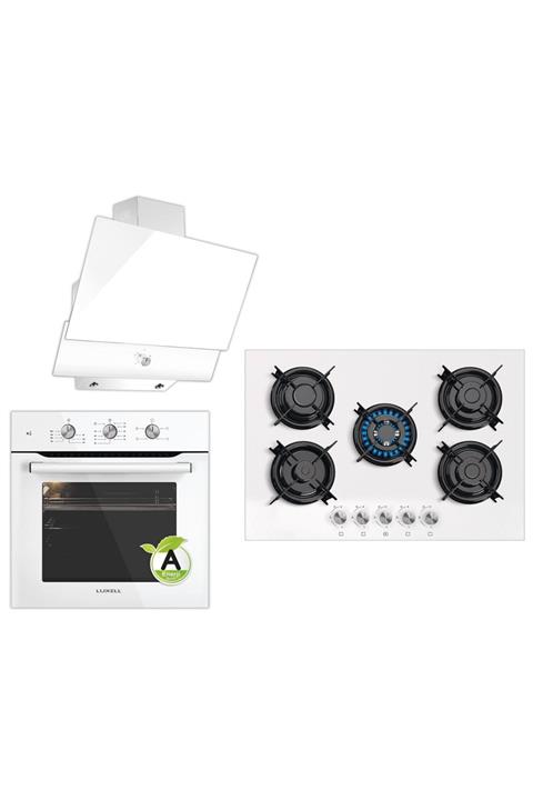 Luxell MT BEYAZ KRİSTAL TURBO FANLI ANKASTRE SET ( 5 GÖZLÜ OCAKLI )