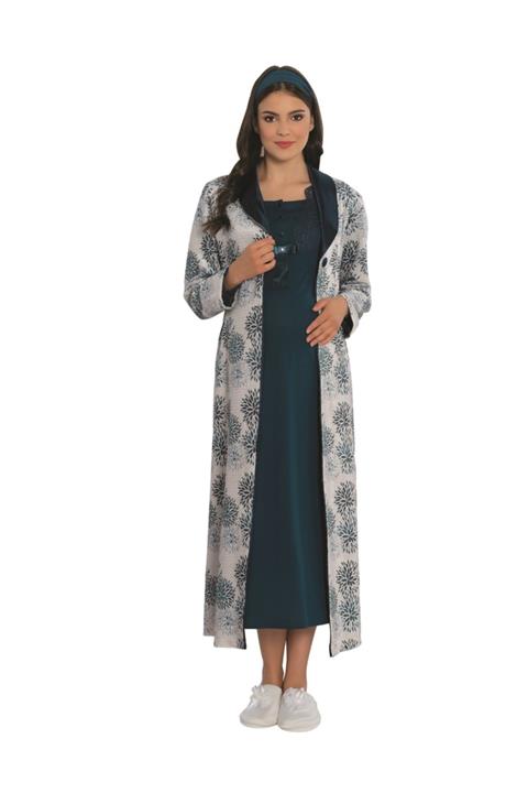 By Mecit Pijama By Mecit 5121 Kadife Sabahlıklı Lohusa Pijama Takımı - Yeşil