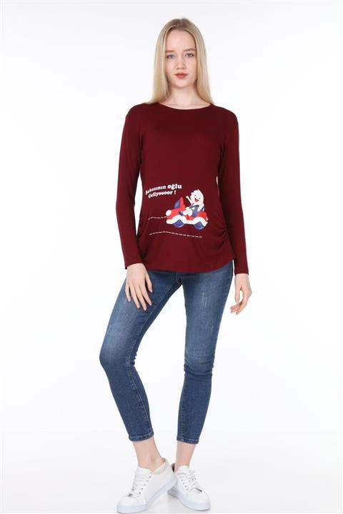 Işşıl Bordo Babasının Oğlu Geliyor Viskon Hamie Esprili T-shirt