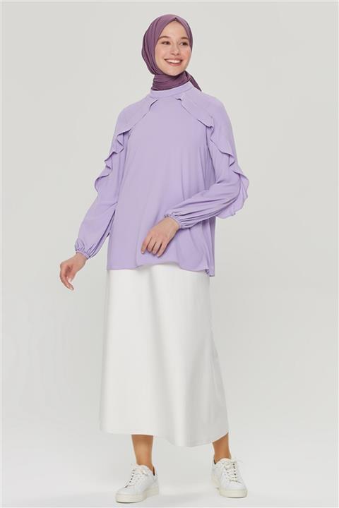 Armine Kadın  Lila Fırfır Detaylı Bluz 21y3942