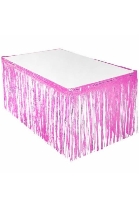 HESAPLIJET Püsküllü Metalize Pembe Renk Masa Örtüsü 75 cm x 4 m