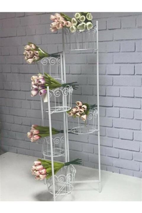 BellaaStore 6 Gözlü Metal Ferforje Saksılık Çiçeklik Dekoratif Saksı Standı