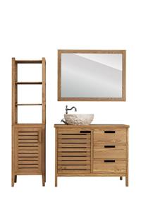 VTA MOBİLYA Foresta Lavabo Dolabı 100cm Ahşap Tezgahlı Mermer Lavabolu