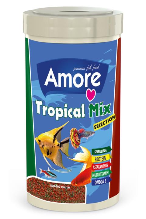 AMORE Bitkisel Protein Karışık Lepistes Moli Tetra Kılıç Tropikal Balık Yemi 250 ml