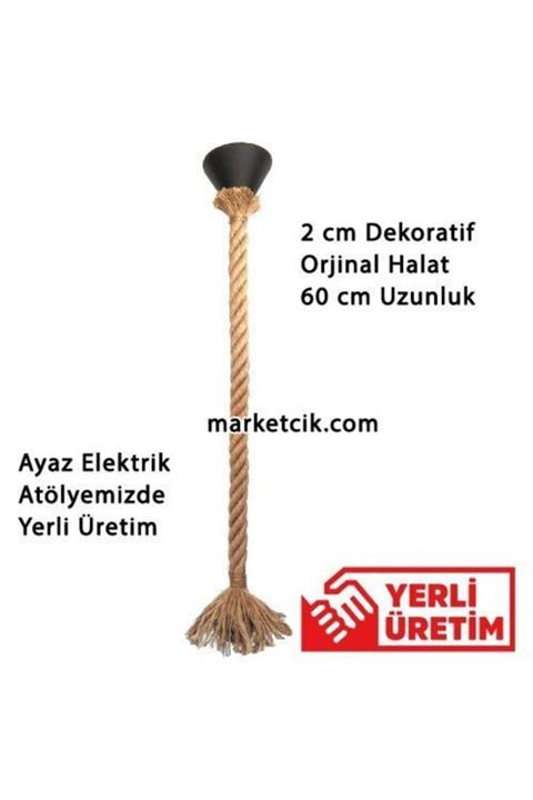 marketcik Dekoratif Jut Halat Sarkıt Avize 60 Cm Boy E27 Duy Tavan Rozanslı