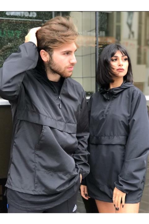 roofmen Unisex Siyah Yağmurluk Rüzgarlık