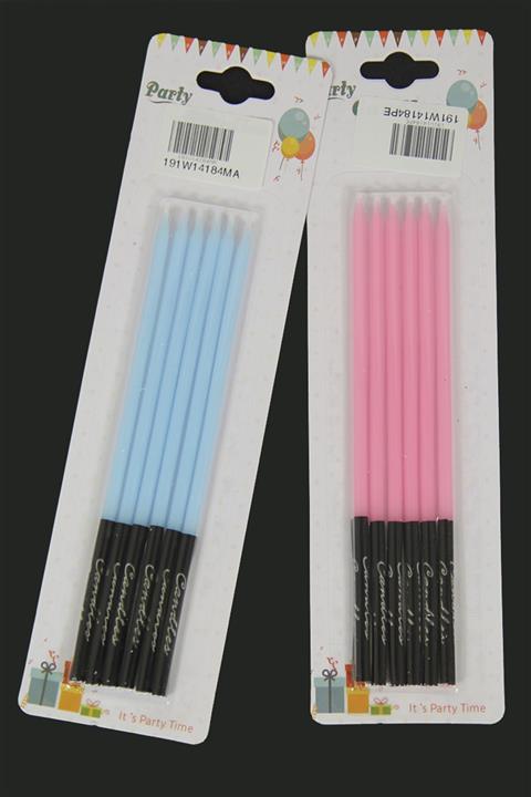 Kazanabil 6lı Ince Uzun Çubuk Pasta Mumu 16cm Siyah Pembe