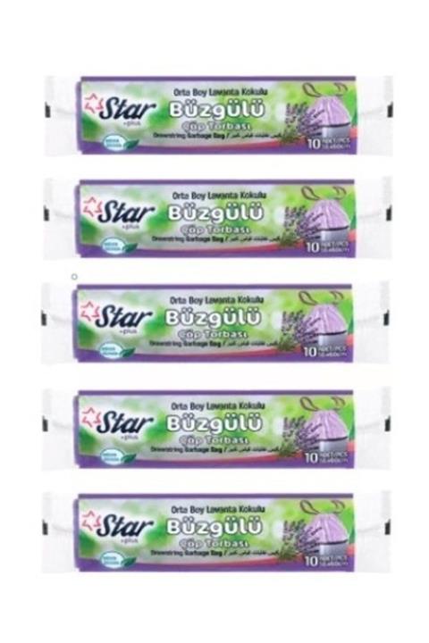 Star Büzgülü Çöp Torbası / Poşeti - Orta Boy 55x60 - Lavanta Kokulu - 5 Rulo = 50' Li