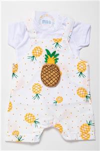 Mika Bebek & Çocuk Ananas Baskılı Unisex Bebek Yazlık Salopet Takım