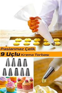 Selenica 10 Parça Çelik Uçlu Krema Torbası Kek Pasta Süsleme Krema Sıkma Torbası