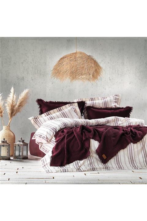 ZEBRA CASA Cleo Müslin Bordo Çift Kişilik Nevresim Pike Seti