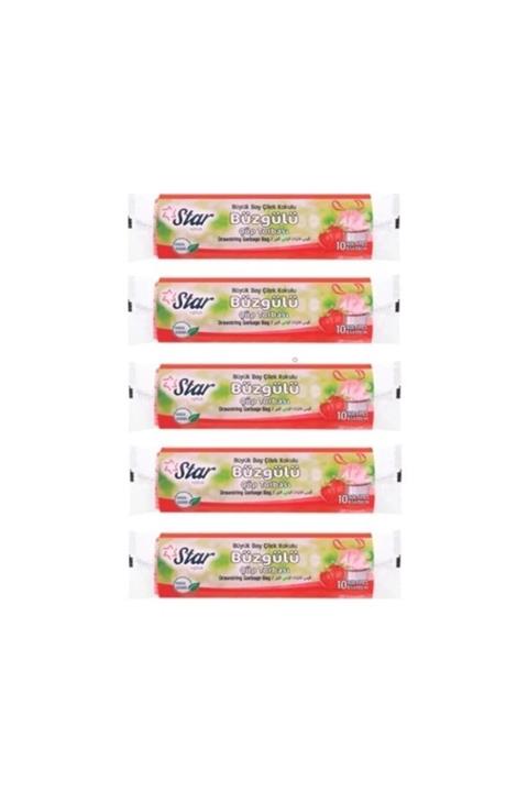 SepetPlus Büzgülü Çöp Torbası / Poşeti - Büyük Boy 65x80 - Çilek Kokulu - 5 Rulo = 50' Li