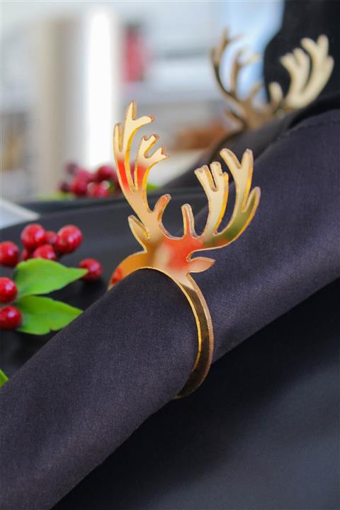 bonvos Yılbaşı Peçete Yüzüğü Altın Geyik Gold Peçete Halkası 6’lı Set