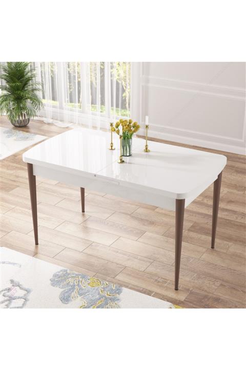 Canisa Concept Beyaz Mdf ,Ahşap Ceviz Ayaklı Açılabilir Üst Kalite Mutfak Masası