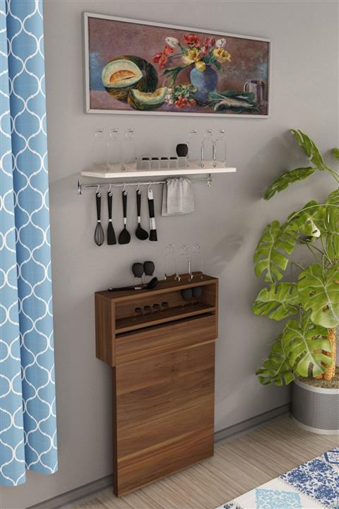 DEKORFİM Petunya Pratik Katlanır Akıllı Mutfak Masası Koyu Ceviz