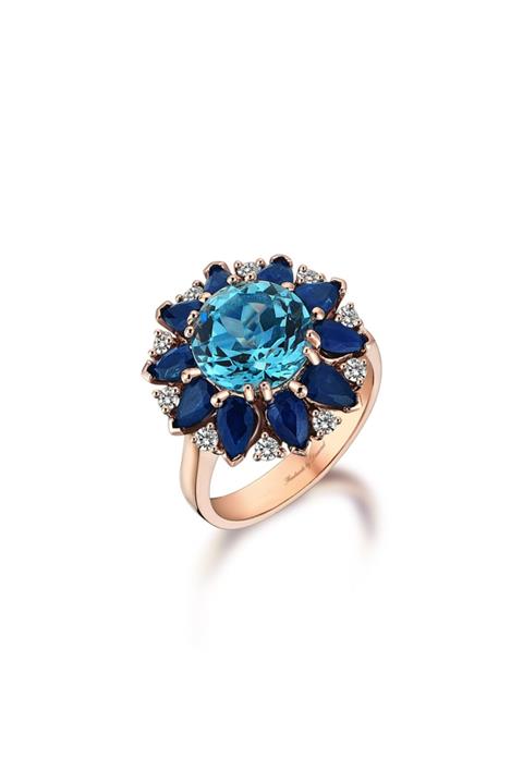 DİAMOND BY Naci Şenocaklı Mavi Topaz, Safir Ve Pırlanta Detaylı Altın Yüzük