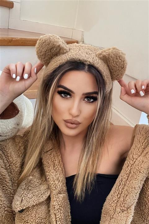 TAKIŞTIR Kahverengi Kulak Figürlü Peluş Saç Bandı