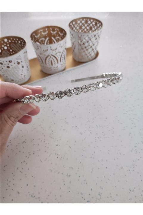 elvin aksesuar Gümüş Renk Kristal Taşlı Taç