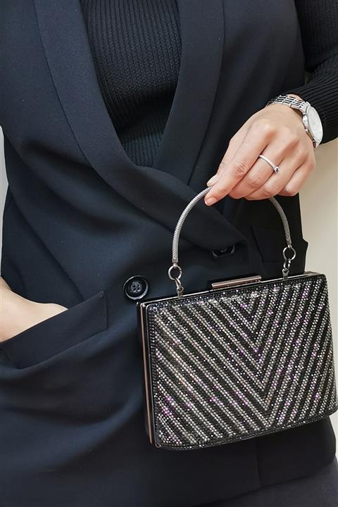 NAZART Kadın Siyah Üçgen Taş Abiye Çantası