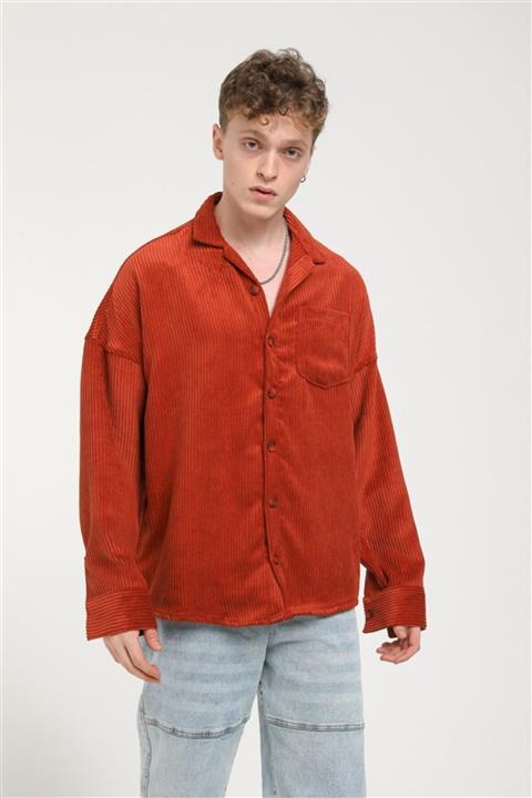 Rocqerx Tek Cep Detaylı Oversize Kadife Gömlek R-3501