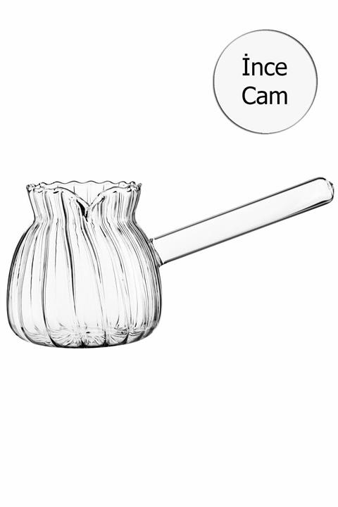 lider ağaç ürünleri Borasilikat Cam Lüx Cezve 450ml Oluklu Ateşe Dayanıklı