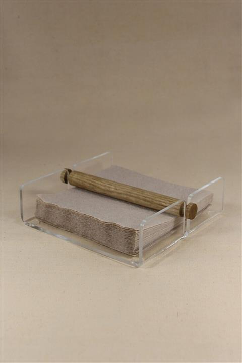 KHAKMA Şeffaf Metakrilat Akrilik Pleksi Ahşap Çubuklu Peçetelik