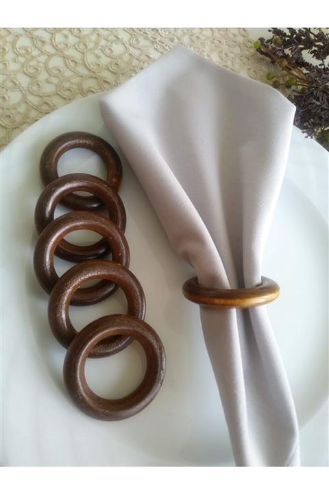 EAE SANAT 12'li Kahverengi Vintage Ahşap Halka Peçete Yüzüğü