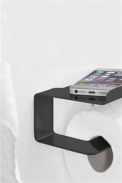 Maksipazar Siyah Telefon Raflı Tuvalet Kağıtlığı Cep Telefonu Tutmalı Raflı Wc Kağıtlık